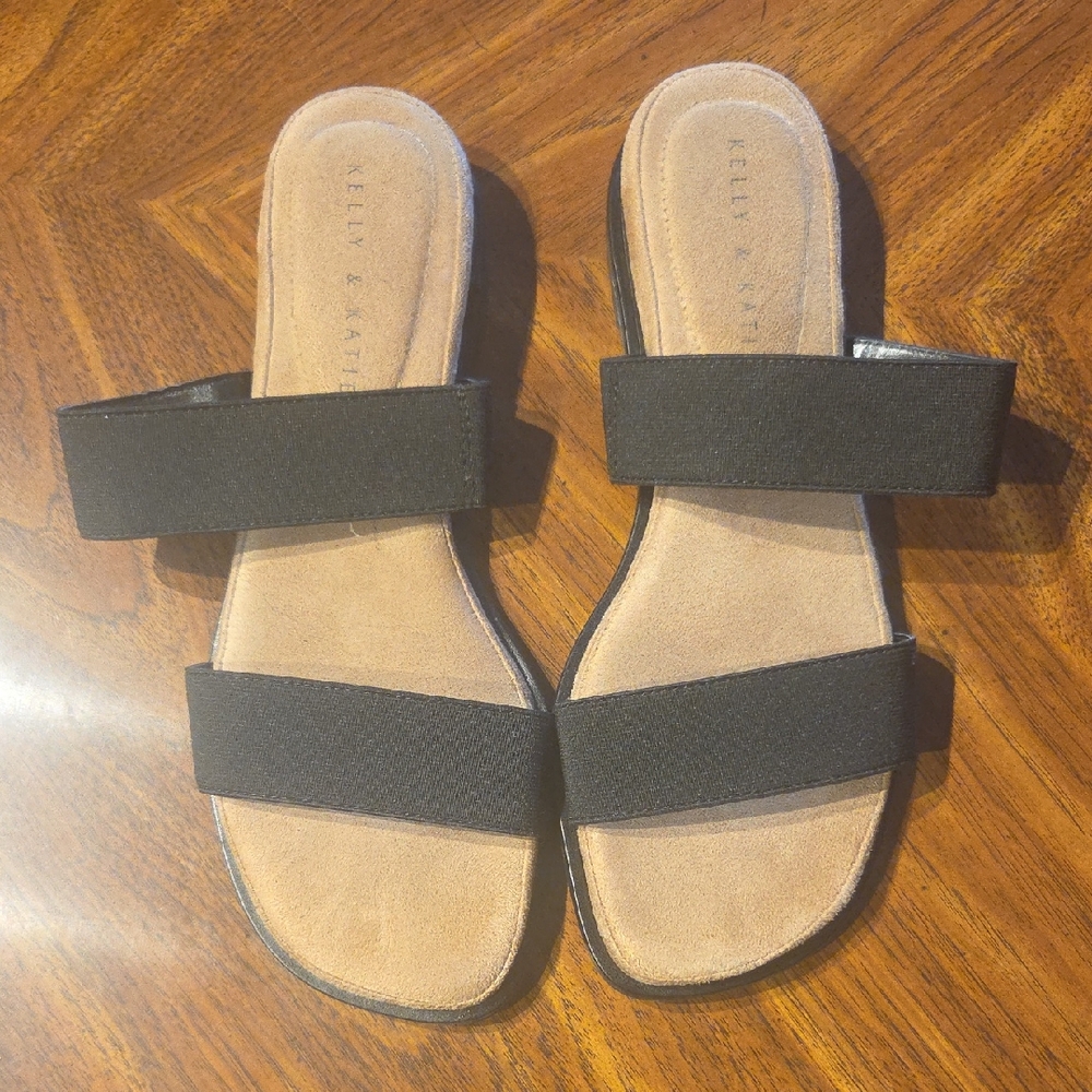 Kelly & Katie Black and Tan Slide Sandals Minimalist Design